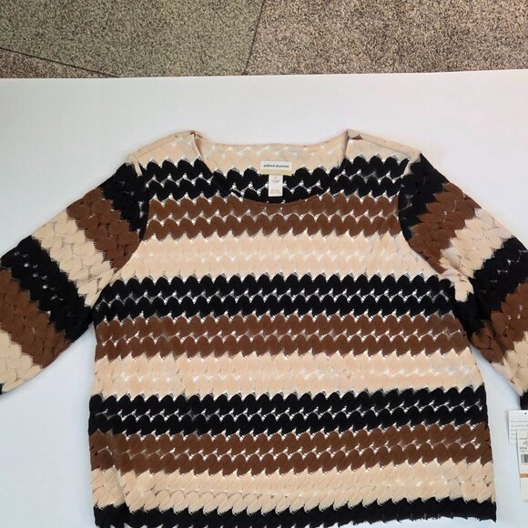 NWT - Alfred Dunner Lace Textured Top 3X Neutral Multi, 3/4 Sleeve, Thin Liner - Picture 3 of 11